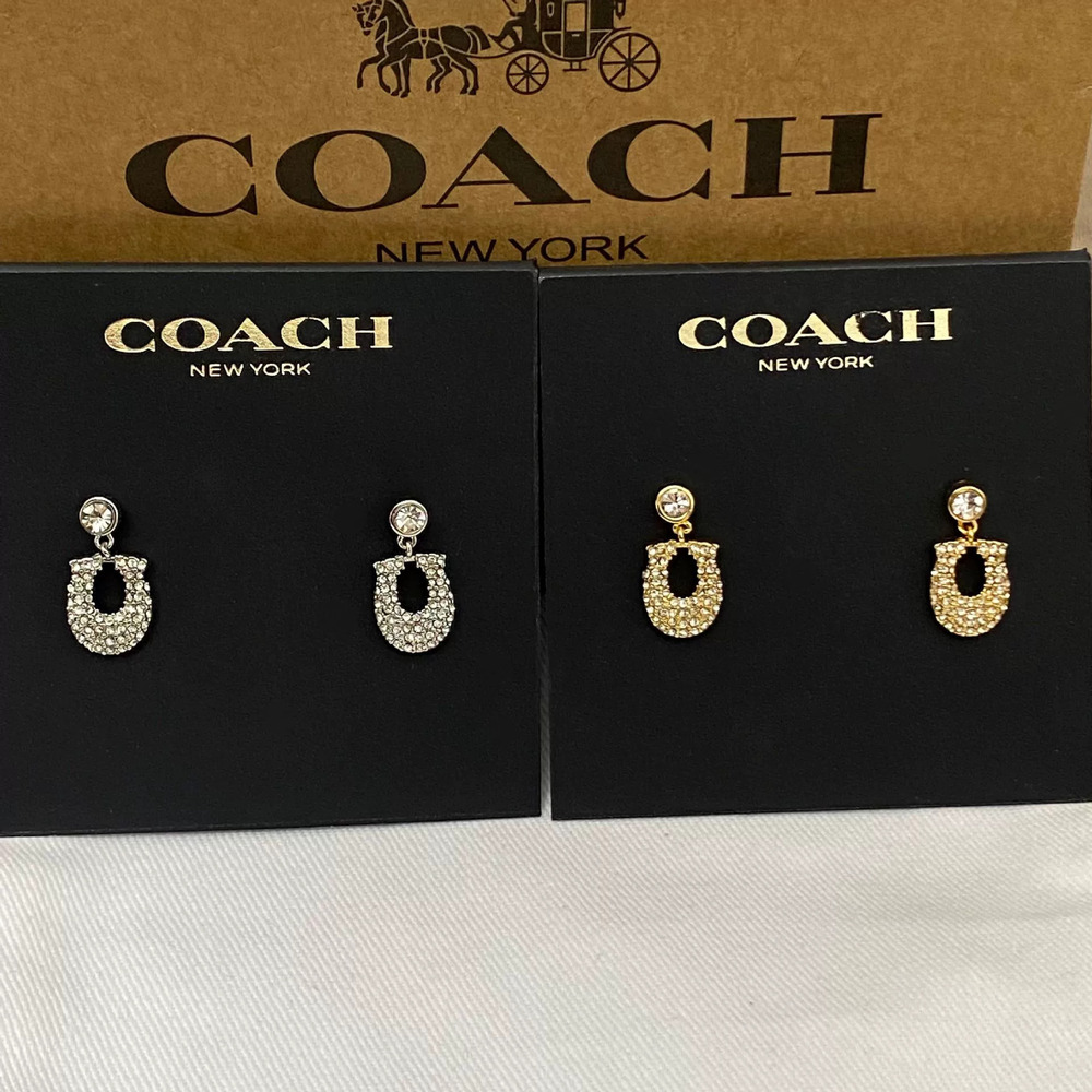 Coach Full Diamond Letter Metal Earrings